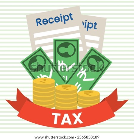 Tax Money and Earning Indian Rupee Gold Coin Receipt voucher