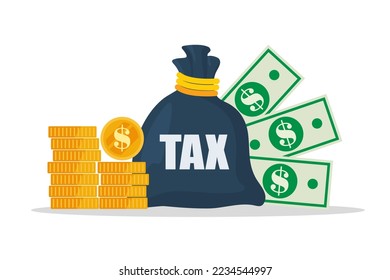 Ilustración de dinero de impuestos. Gran pila de dinero. Concepto de contabilidad tributaria.