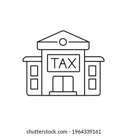 Tax office building linear icon. Taxation. Thin line customizable illustration. Contour symbol. Vector isolated outline drawing. Editable stroke