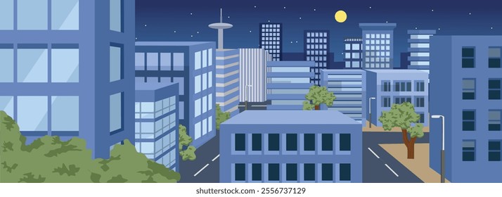 Tax office center. Ministry office building. Business district. Midnight town. Midnight country. City park. Smart city. Apartment district. Street view at midnight. Lamp street.