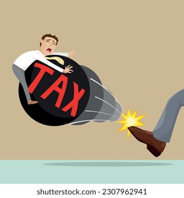 Tax officer kicking tax ball attacked businessman, illustration vector cartoon