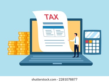 Tax online payment concept vector illustration. Financial analysis report and calculation of tax return.