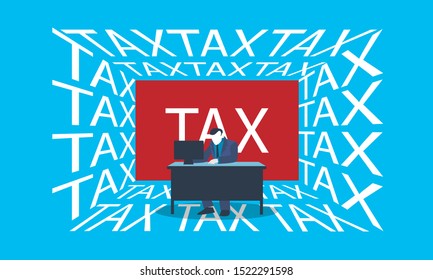 Tax optimization. The difficult work of an accountant or economist with heavy taxation. Business concept vector illustration.
