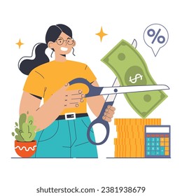 Tax optimization. Financial efficiency, budgeting and economy idea. Taxes planning, declaration preparing and calculation. Flat vector illustration