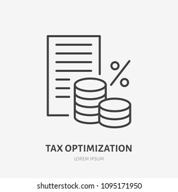 Tax optimization flat line icon. Paysheet money sign. Thin linear logo for legal financial services, accountancy.