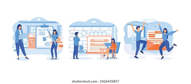 Tax optimization. Tax Refund. Tax rebates. Tax refund set flat vector modern illustration 