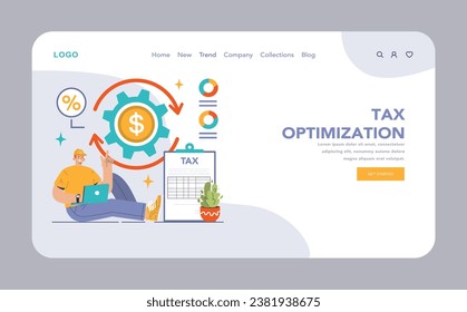 Tax optimization web banner or landing page. Financial efficiency, budgeting and economy idea. Taxes planning, declaration preparing and calculation. Flat vector illustration