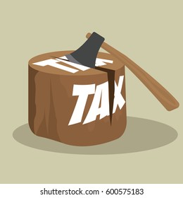 tax paper cut with ax concept to reduce taxes paying less. vector illustration