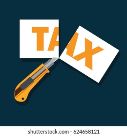 tax paper cut with cutter concept to reduce taxes paying less. vector illustration