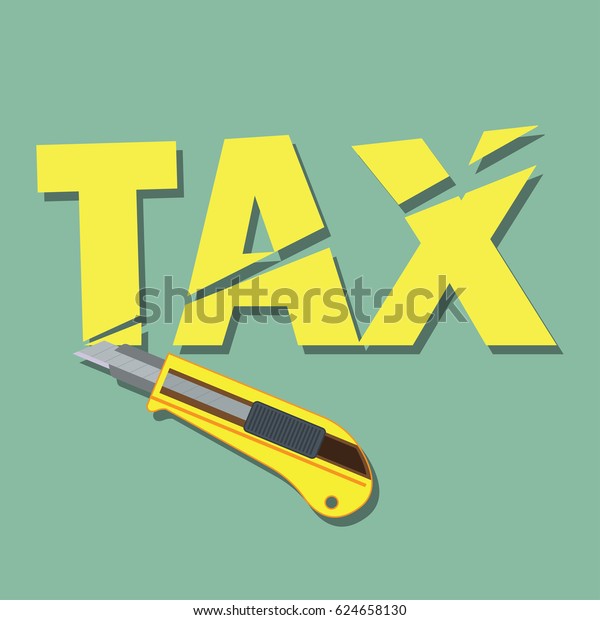 tax paper cut with cutter concept to reduce\
taxes paying less. vector\
illustration