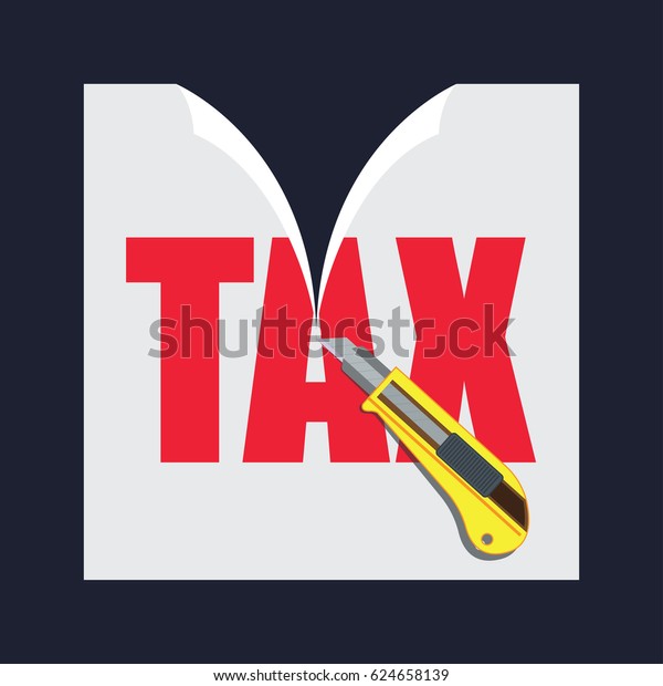 tax paper cut with cutter concept to reduce\
taxes paying less. vector\
illustration