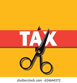 tax paper cut with scissor concept to reduce taxes paying less. vector illustration