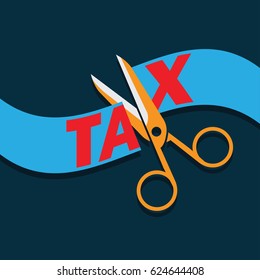 tax paper cut with scissor concept to reduce taxes paying less. vector illustration