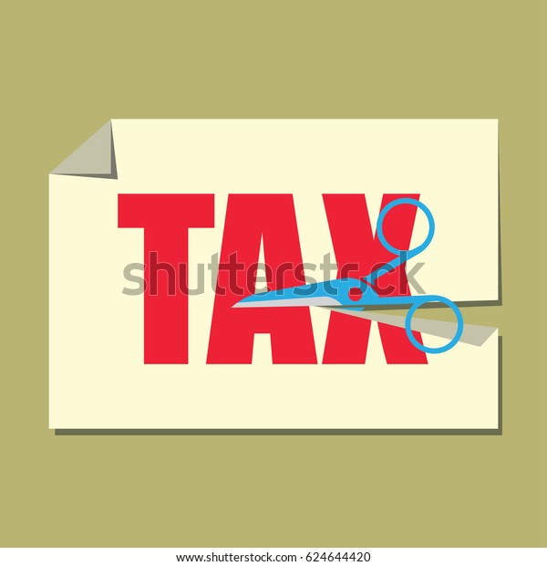 tax paper cut with scissor concept to reduce\
taxes paying less. vector\
illustration