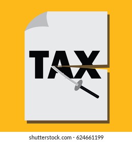 tax paper cut with sword concept to reduce taxes paying less. vector illustration