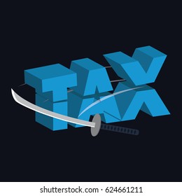 tax paper cut with sword concept to reduce taxes paying less. vector illustration