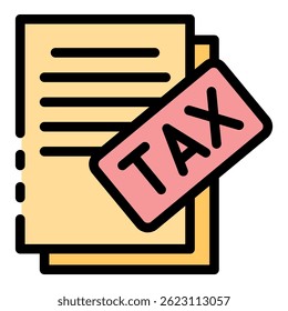 Tax paper icon. Outline tax paper vector icon color flat isolated