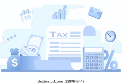 Tax payment concept. Payment of tax invoice to government. Accounting and finance to calculations of annual VAT (value-added tax), taxes, and funds to government. Flat vector illustration.