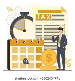 Tax payment concept with paper documents calculator money illustration