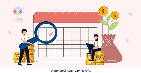 Tax payment conditions сalendar Keep up with monthly payments metaphor concept Deductible revenue Payment deadline Vector illustrations Payday in time for employee Borrowers pay regular fees online