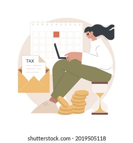 Tax Payment Deadline Abstract Concept Vector Illustration. Tax Planning And Preparation, Vat Payment Deadline Reminder, Fiscal Year Calendar, Estimated Refund And Return Date Abstract Metaphor.