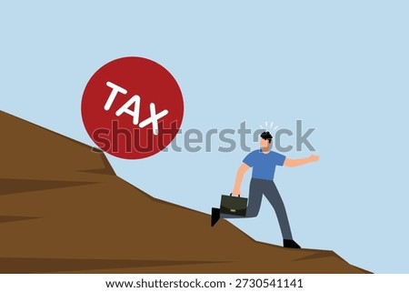 Tax payment deadline mistake, big heavy tax ball is rolling down the hill to a depressed and panicked businessman.