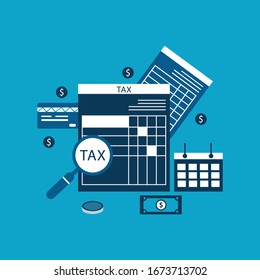 Tax payment form. Financial data analysis paperwork income taxation calculation of tax return