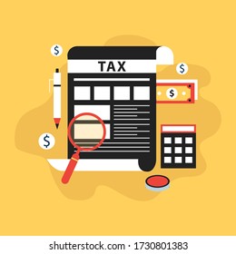 Tax payment form. Financial data analysis paperwork income taxation calculation of tax return