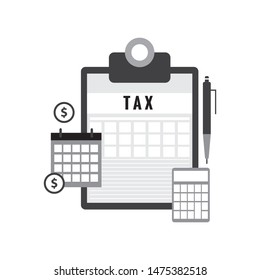 Tax payment. Government, state taxes. Data analysis, paperwork, financial research, report. Businessman calculation tax return. Flat design