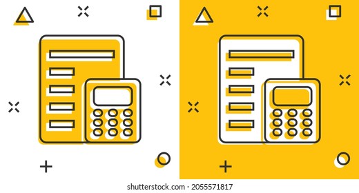 Tax payment icon in comic style. Budget invoice cartoon vector illustration on white isolated background. Calculate document splash effect business concept.