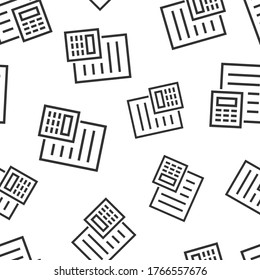 Tax payment icon in flat style. Budget invoice vector illustration on white isolated background. Calculate document seamless pattern business concept.