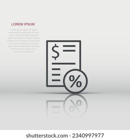 Tax payment icon in flat style. Budget invoice vector illustration on white isolated background. Calculate document business concept.