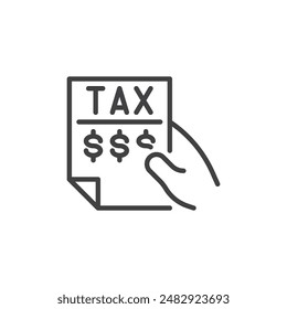 Tax Payment line icon. linear style sign for mobile concept and web design. Hand holding a document with a dollar sign outline vector icon. Symbol, logo illustration. Vector graphics