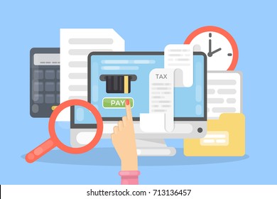 Tax Payment Online With Computer. Anlyzing Finances.