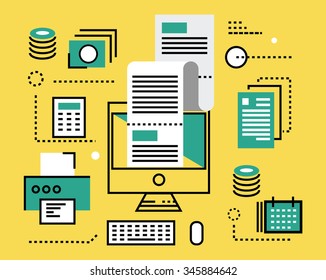 Tax payment online. flat line icons and infographics. vector illustration