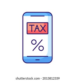 Tax payment in phone app RBG color line icon. Taxation. Thin line vector illustration.