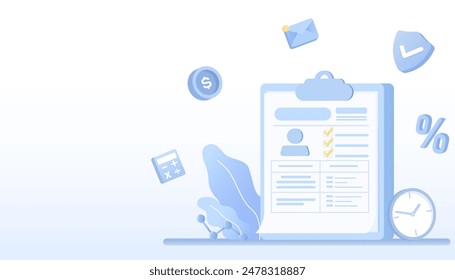 Tax payment process. Variety symbolic elements, calculation, withholding tax, tax deduction, tax payment, income form, checklist and submit to government. Flat vector design illustration.