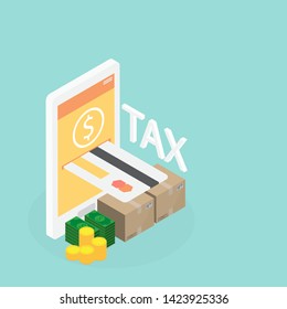 Tax payment shopping online with smartphone. Anlyzing finances.