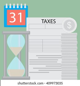 Tax payment time. Day finance time and money for tax economy. Vector flat design illustration