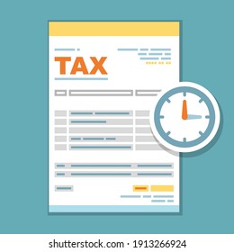 Tax payment time form icon - reminder of state government taxation, tax form with clock