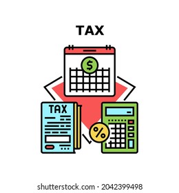 Concepto de icono del vector de pago de impuestos. Pago Fiscal Anual Y Recuento Con La Calculadora Gadget Electrónico, Ocupación De Cuenta Financiera, Cálculo De Finanzas Y Economía Ilustración De Color Presupuestario