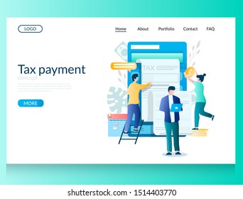Tax payment vector website template, web page and landing page design for website and mobile site development. Pay taxes online concept with characters.