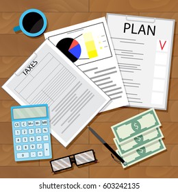 Tax plan vector. Calculate tax and plan profit illustration