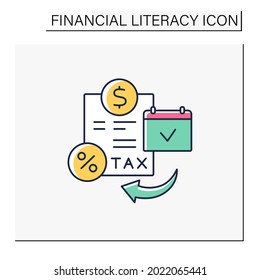 Tax Planning Color Icon. Financial Planning For Tax Efficiency. Financial And Business Decisions To Minimise Incidence Of Tax. Financial Literacy Concept. Isolated Vector Illustration