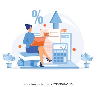 Tax planning concept. Characters using the tax calendar to fill in the tax declaration form online and with the financial adviser. flat vector modern illustration