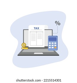 Tax Planning Concept. Fill Out The Online Tax Declaration Form. Vector Illustration