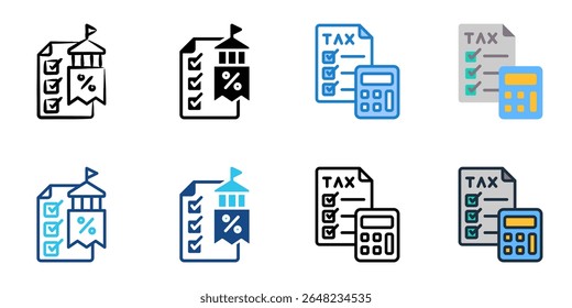 Tax planning icon set multiple style collection 
