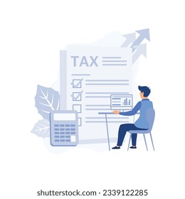 Tax preparation  concept, Corporate tax, taxable income, fiscal year, document preparation, corporate accountancy, annual return.  flat vector modern illustration