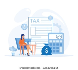 Tax preparation  concept. Corporate tax, taxable income, fiscal year, document preparation, payment planning, flat vector modern illustration