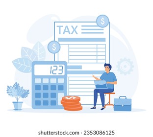 Tax preparation  concept. Corporate tax, taxable income, fiscal year, document preparation, payment planning, flat vector modern illustration